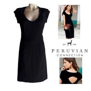 PERUVIAN CONNECTION BLACK CUTOUT BACK SHEATH DRESS US SZ 8